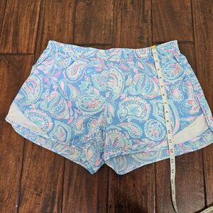 Lilly Pulitzer Blue Paisley Athletic Shorts with Pink Accents